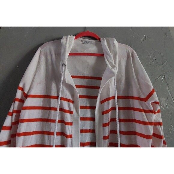 Nautica Women’s Open Front Cardigan Hoodie 100% Cotton Red White Striped XL - Picture 3 of 10